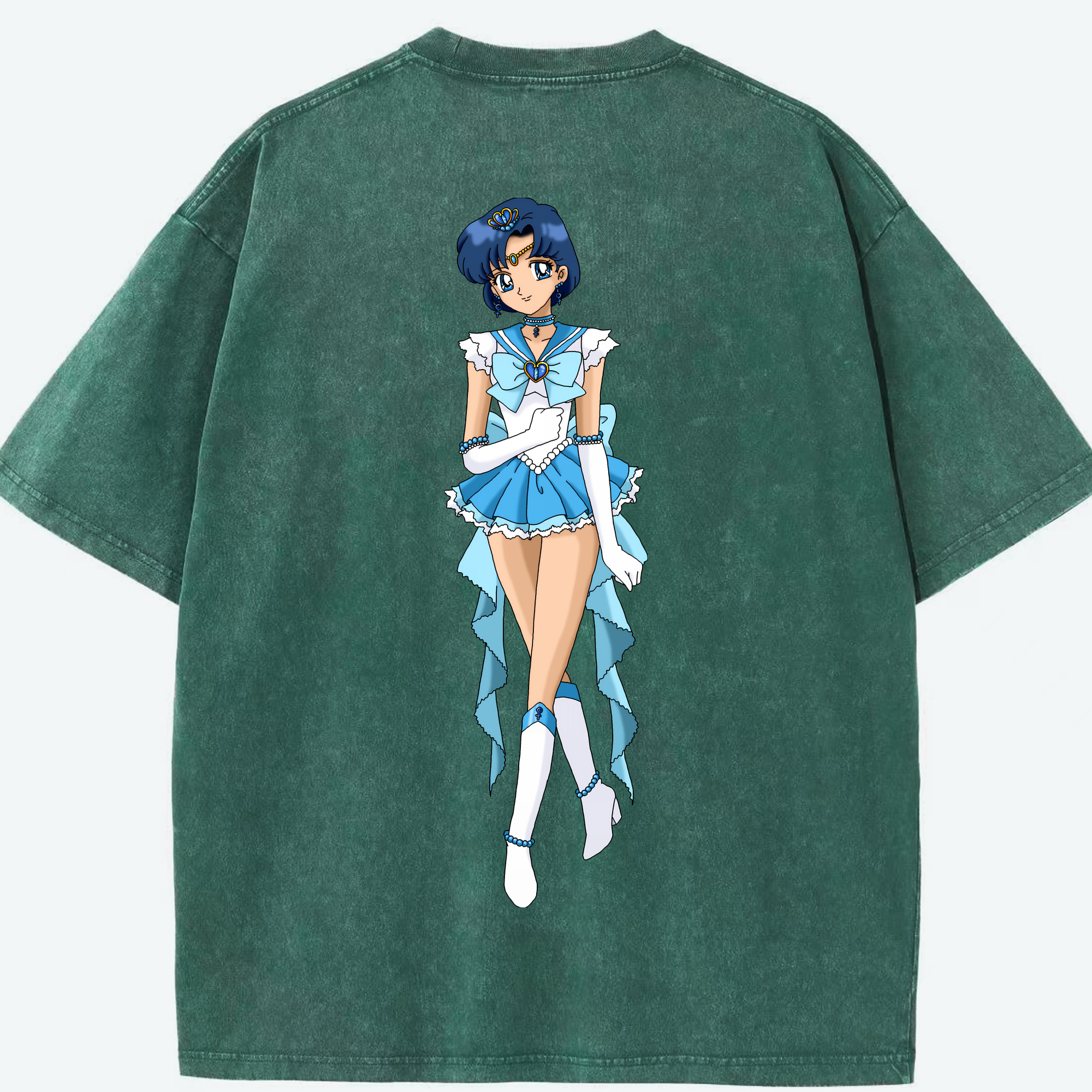 （画像用） 美少女戦士セーラームーン 水野 亜美 みずの あみ Sailor Moon Mizuno Ami 綿100% ヴィンテージ風 半袖Tシャツ（背面プリント）